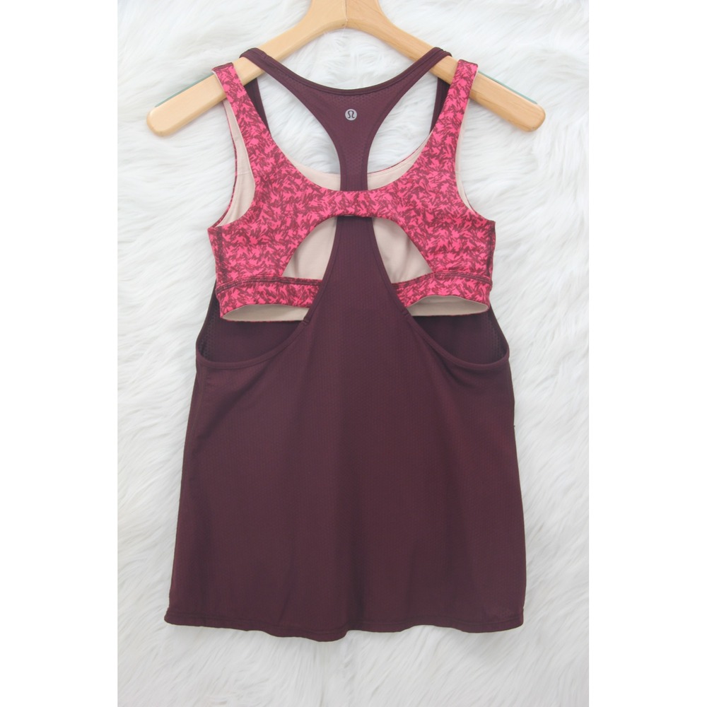 Lululemon Athletica 6 All Sport Support Tank Bordeaux Drama Mountain Peaks Pink